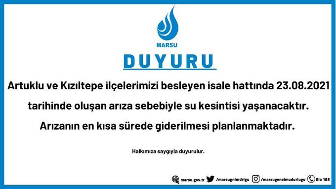 Kızıltepe ve Artuklu’da su kesintisi