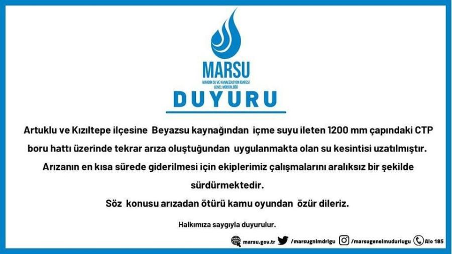 MARSU’dan su kesintisi açıklaması