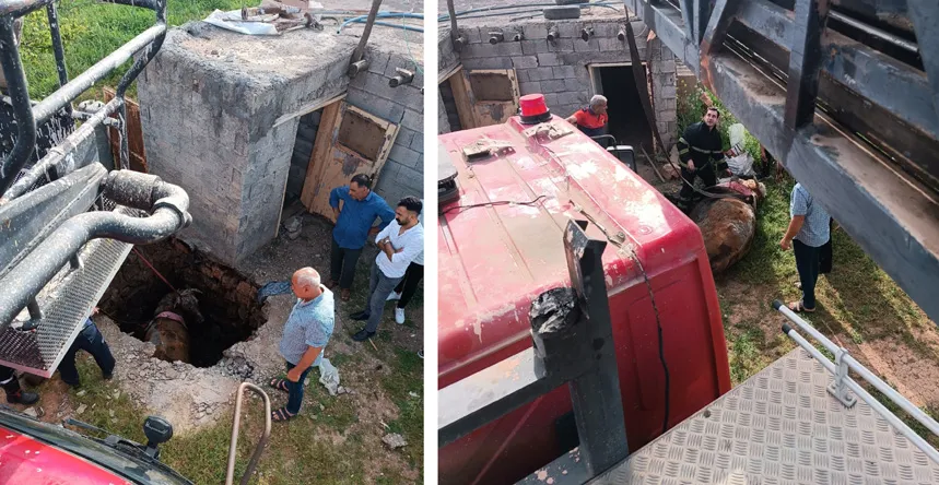 Foseptik çukuruna düşen ineğin imdadına İtfaiye yetişti